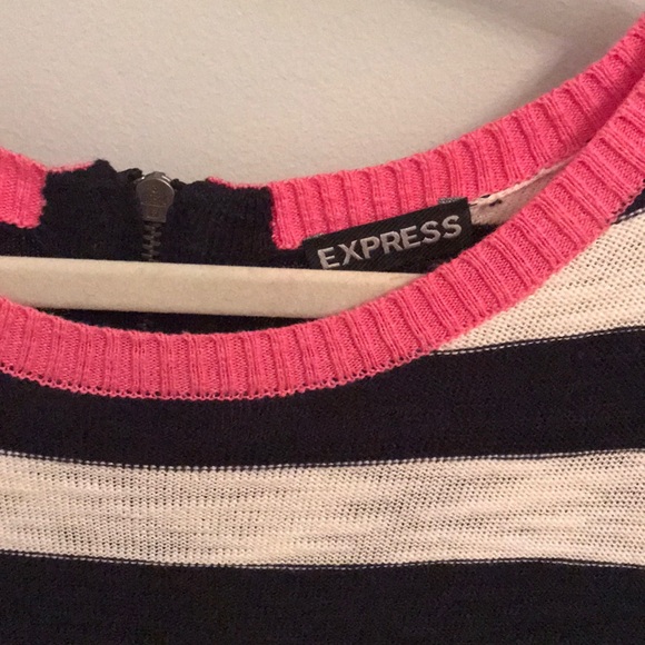 Navy and white striped dress with pink collar - Picture 2 of 2